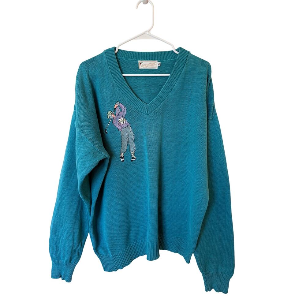 Arnold Palmer Long Sleeve Golf Pullover V-Neck Sweater Blue Women's Size XL